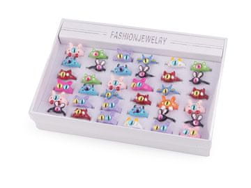 Komplet otroških obročkov v škatli mačke in pošasti - mix (36 kosov)