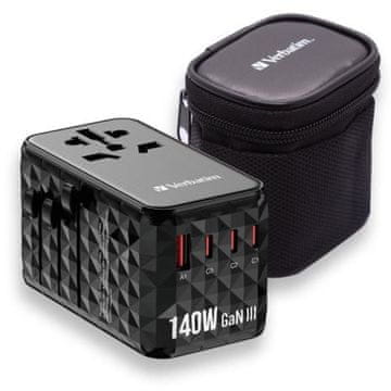 VERBATIM GaN III adapter 2xUSB-C 140W/1xUSB-A 18W