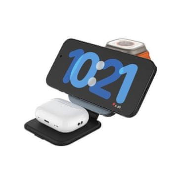 FIXED polnilec zložljivo magnetno stojalo za brezžično polnjenje 3v1 MagFlex Alu, 15W+2,5W+3,5W, siva