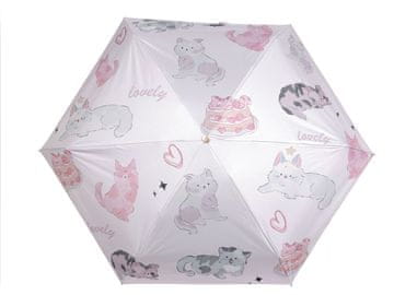 Ženski mini zložljivi dežnik - roza holy cat