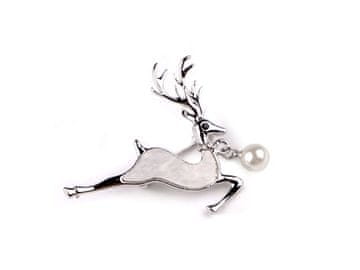 Broška s kristali in bisernim jelenom - srebrna