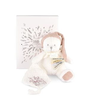 DouDou ET Compagnie Doudou Darilni set Medvedek z držalom za dudo in odejo roza 20 cm