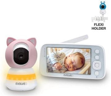 EVOLVEO Baby Monitor N5 - Komplet za video nadzor otroka s 360° nadzorom, dvosmerno komunikacijo in uspavankami, roza