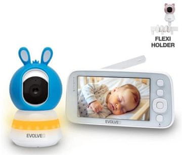 EVOLVEO Baby Monitor N5 - Komplet za video nadzor otroka s 360° nadzorom, dvosmerno komunikacijo in uspavankami, modra