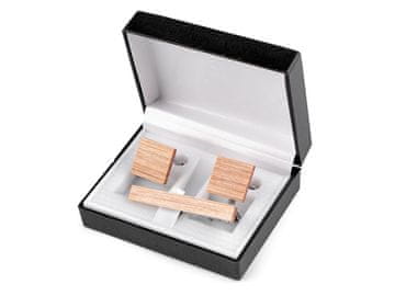 Leseni manšetni gumbi in sponka za kravato v darilni škatli - naravna obdelava.