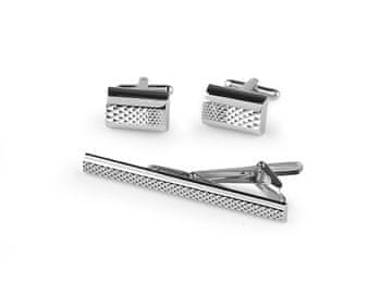 Manšetne gumbe in spona za kravato v darilni škatli - platina