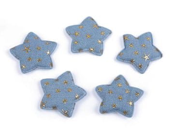 Aplikacija / aplikacija 3D zvezda iz džinsa - modra svetlo zlata (5 kosov)