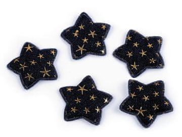 Aplikacija / aplikacija 3D zvezda džins - modra temno zlata (5 kosov)