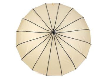 Damski dežnik pagoda z usnjenim ročajem - kremno črn