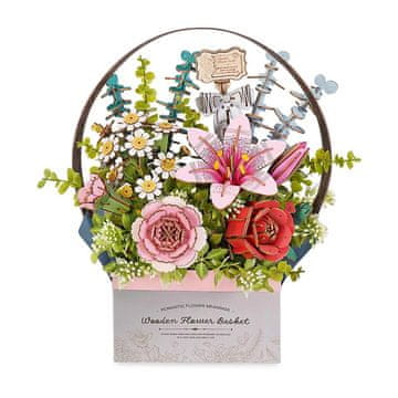 ROBOTIME Rowood 3D lesena sestavljanka Košara s cvetjem 428 kosov