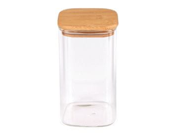 Stekleni kozarec s pokrovom iz bambusa, kvadraten - prozoren