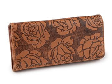 Ženska denarnica s cvetjem 9x18,5 cm - rjava konjak