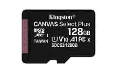 KINGSTON 128 GB microSDXC CANVAS Plus pomnilniška kartica, 150 MB/s branje, hitrostni razred UHS-I, U1, V10, A1 - brez adapterja