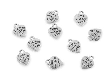 Obesek srce 10x12 mm - (Time with love) platina s patino (10 kosov)