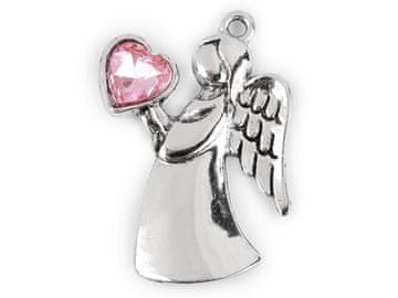Obesek angelček s srcem 24x36 mm - roza dojenček