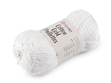 Pletena preja Bombaž Gold Paillettes z bleščicami 50 g - (7102) bela srebrna