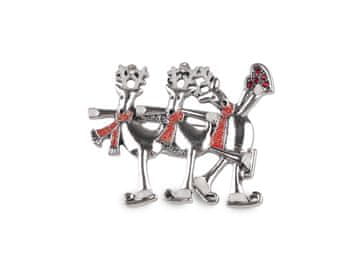 Broška Severni jeleni na drsalkah, snežaki - rdeči severni jeleni