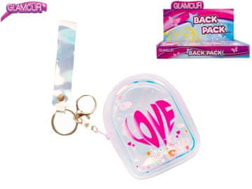 Glamour mini nahrbtnik holografski 10,5 cm z bleščicami in obeskom za ključe