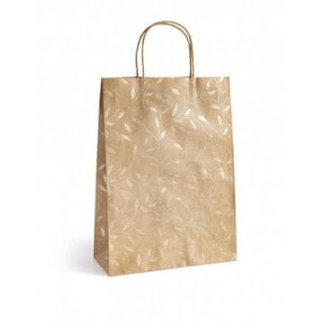 Darilna vrečka - L, 33 x 24 cm, kraft, zlati listi,