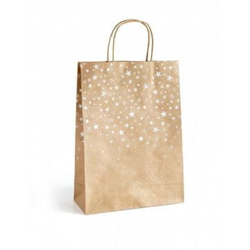 Darilna vrečka - L, 33 x 24 cm, kraft, bele zvezdice