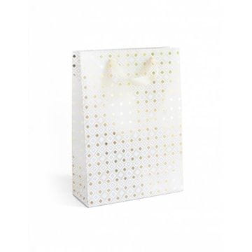 Darilna vrečka - L, 33 x 24 cm, bela, zlati vzorec, 5