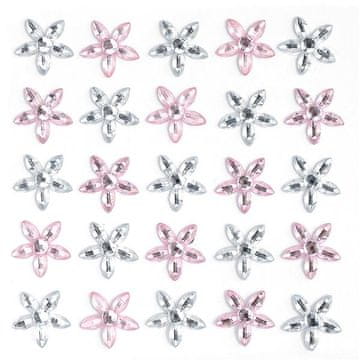 Samolepilni okrasni cvetovi s kristalčki, roza, 25 kosov