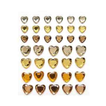 Samolepilni dekor. Srčki s kamenčki, rumeni, 38 kosov