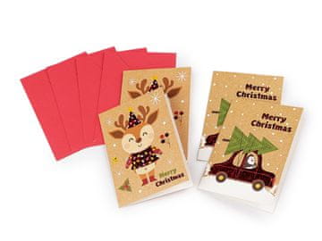 Mini božična voščilnica s kuverto v kompletu 4 kosov - mix