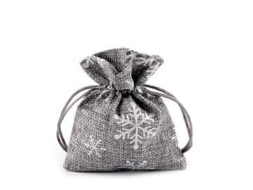 Božična darilna vrečka snežinke z bleščicami 10x13 cm imitacija jute - siva (10 kosov)