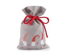 Božična darilna vrečka škrat 15x25 cm imitacija jute - svetlo siva