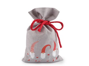 Božična darilna vrečka škrat 15x25 cm imitacija jute - svetlo siva (10 kosov)