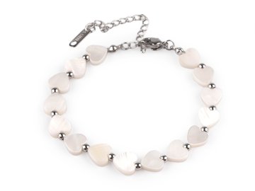 Zapestnica iz nerjavečega jekla z bisernimi srčki - srebrna