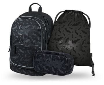 BAAGL SET 3 Osnovni Batman črne barve: nahrbtnik, peresnica, torbica GRS