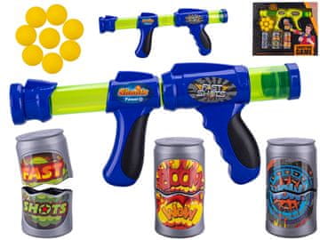 Pištola 42 cm s penastimi naboji 8 kosov in pločevinkami 3 kosi - mešanica barv (rumena, modra)