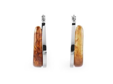 Uhani iz nerjavečega jekla - srebrni z imitacijo jantarja