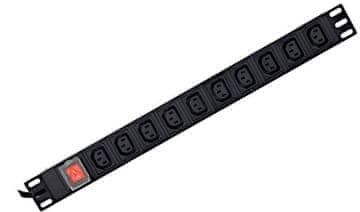 GEMBIRD PDU z 10 vtičnicami C13, višina 1U, tok 16 A, vtič C19, kabel 2 m