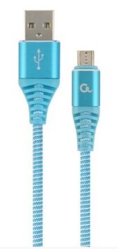 Gembird vrhunski polnilni in podatkovni kabel Micro-USB, bombažna pletenica, 2 metra, modra in bela