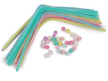 Ustvarjalni set kosmatih žic in pompomov pastelne barve - mešanica naključnih barv