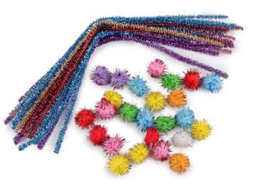 Ustvarjalni komplet kosmatih žic in pomponov z lureksom - mešanica naključnih barv lureksa