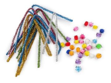 Ustvarjalni komplet kosmatih žic in pomponov z lureksom - mešanica naključnih barv