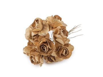 Umetni papir mini rose metalik na žici - zlata
