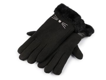 Dekliške rokavice s krznom, izolirane, na dotik - črne