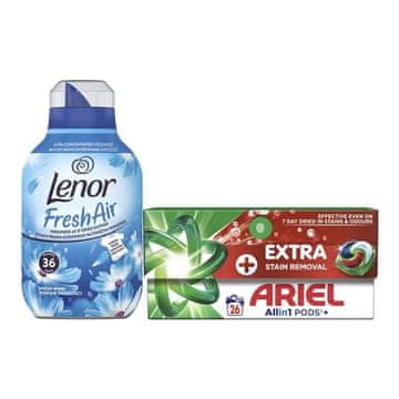 Kapsule za pranje perila Ariel + detergent Lenor Fresh Wind,26PD