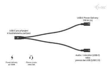 i-tec USB-C Cable Splitter Audio/Data + Power Delivery 100W