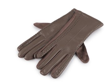 Ženske rokavice iz eko usnja, na dotik - temno bež