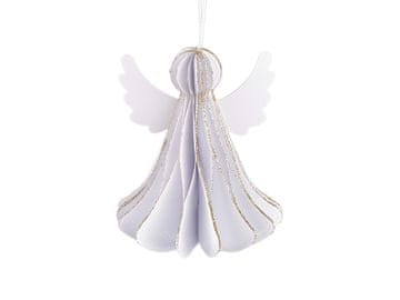 Zložljiv papirnati angelček za obešanje 7 cm - belo zlato