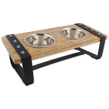 Dog Fantasy skleda iz nerjavečega jekla z lesenim stojalom, železna konstrukcija 2x400ml
