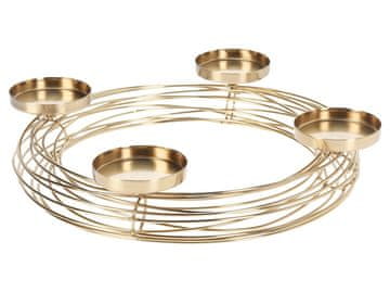 Kovinski svečnik 355x320x70 mm, okrogel, za 4 čajne lučke, zlati