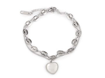 Dvojna zapestnica iz nerjavečega jekla, srce - srebrna