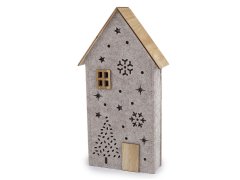 Božična hiška iz filca z lučkami - siva in bež